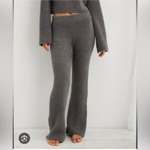 Aerie fuzzy Grey Cozy Knit Sherpa Marshmallow Lounge Pants Size S Straight Leg